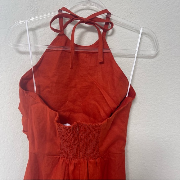 Reformation Sadey Linen Dress Blood Orange Size 10 - Picture 5 of 6